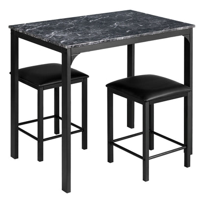 3 Piece Counter Height Dining Set Faux Marble Table-Black - Black