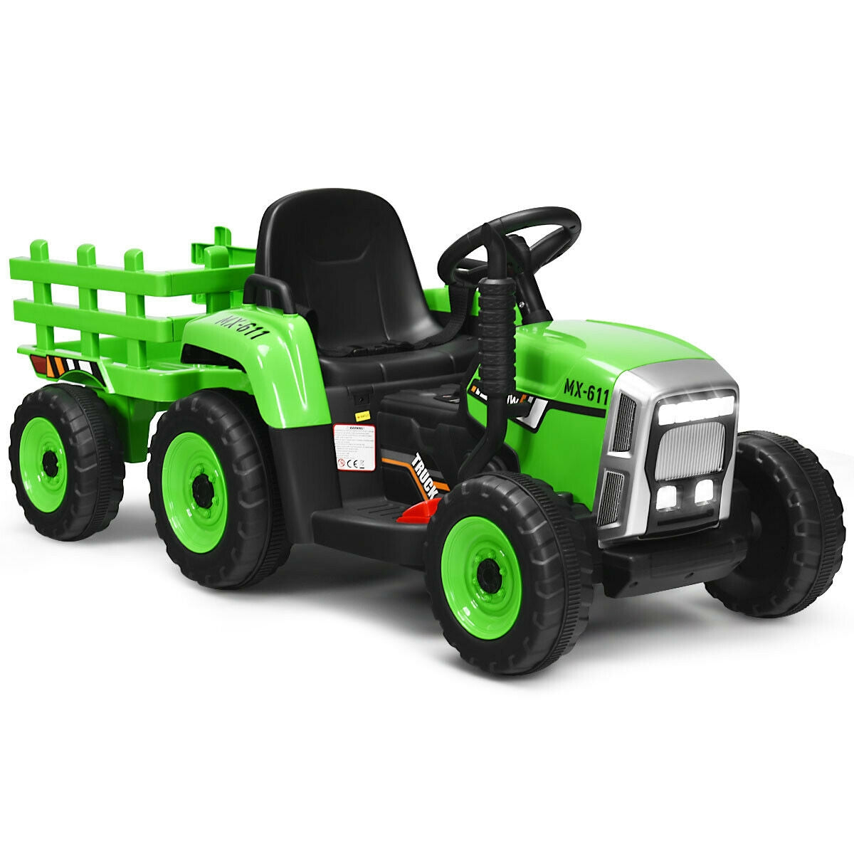 12V Ride on Tractor with 3-Gear-Shift Ground Loader for Kids 3+ Years Old-Red - Green