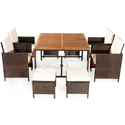 9 Pieces Patio Rattan Dining Cushioned Chairs Set-White - White