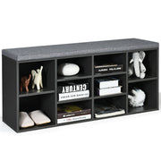 10-Cube Organizer Shoe Storage Bench with Cushion for Entryway-Gray