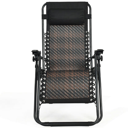 Folding Rattan Zero Gravity Lounge Chair with Removable Head Pillow