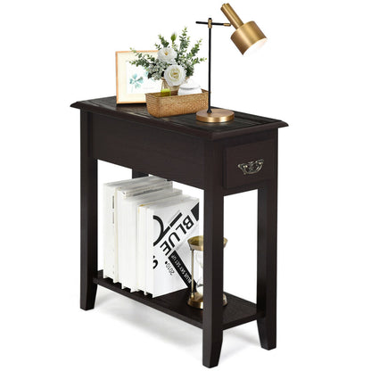 End Table Bedside Sofa End Table Narrow Nightstand with Wooden Legs - Espresso