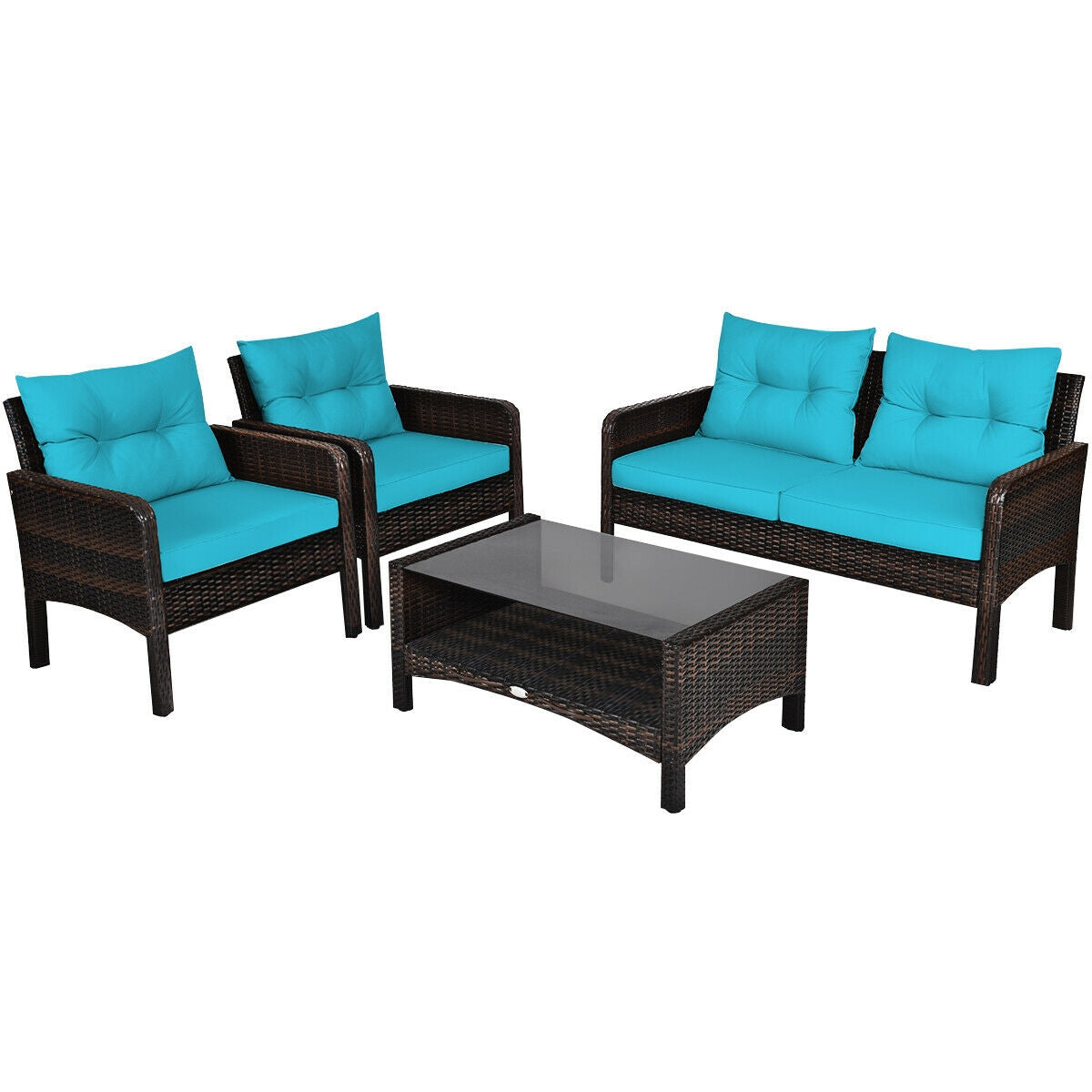4 Pieces Patio Rattan Free Combination Sofa Set with Cushion and Coffee Table - Turquoise