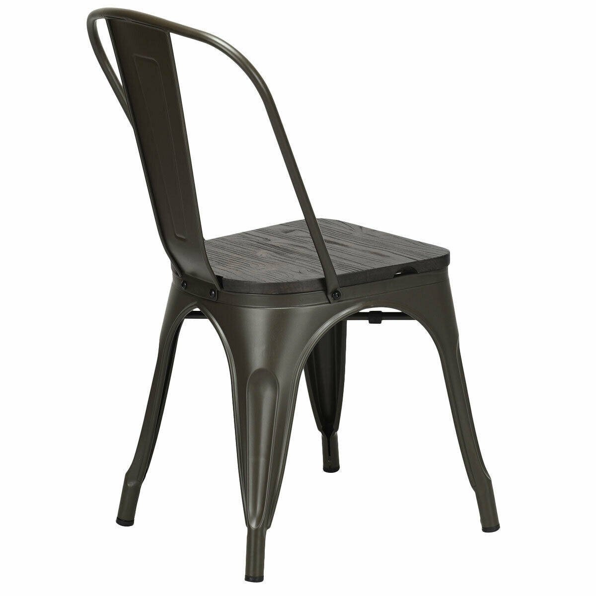 4 Pieces Tolix Style Metal Dining Side Chair Stackable Wood Seat-Black