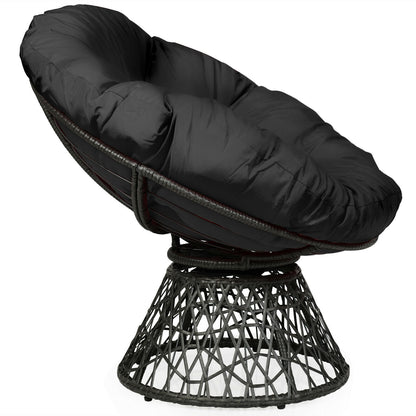 Rattan Papasan Chair Ergonomic 360-degree Swivel Soft Cushion Garden-Black