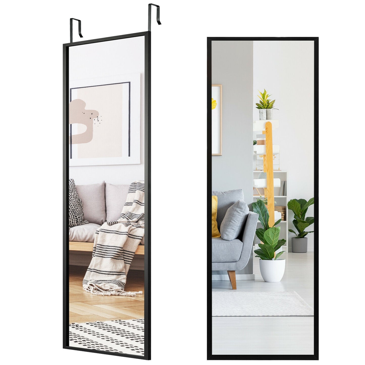 Full Length Metal Door Mirror with Adjustable Hook-Black