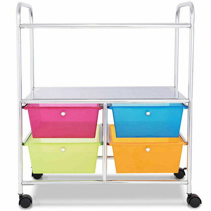 Mobile 4 Drawers Shelves Rolling Storage Cart Rack-Transparent Multicolor - Transparent Multicolor