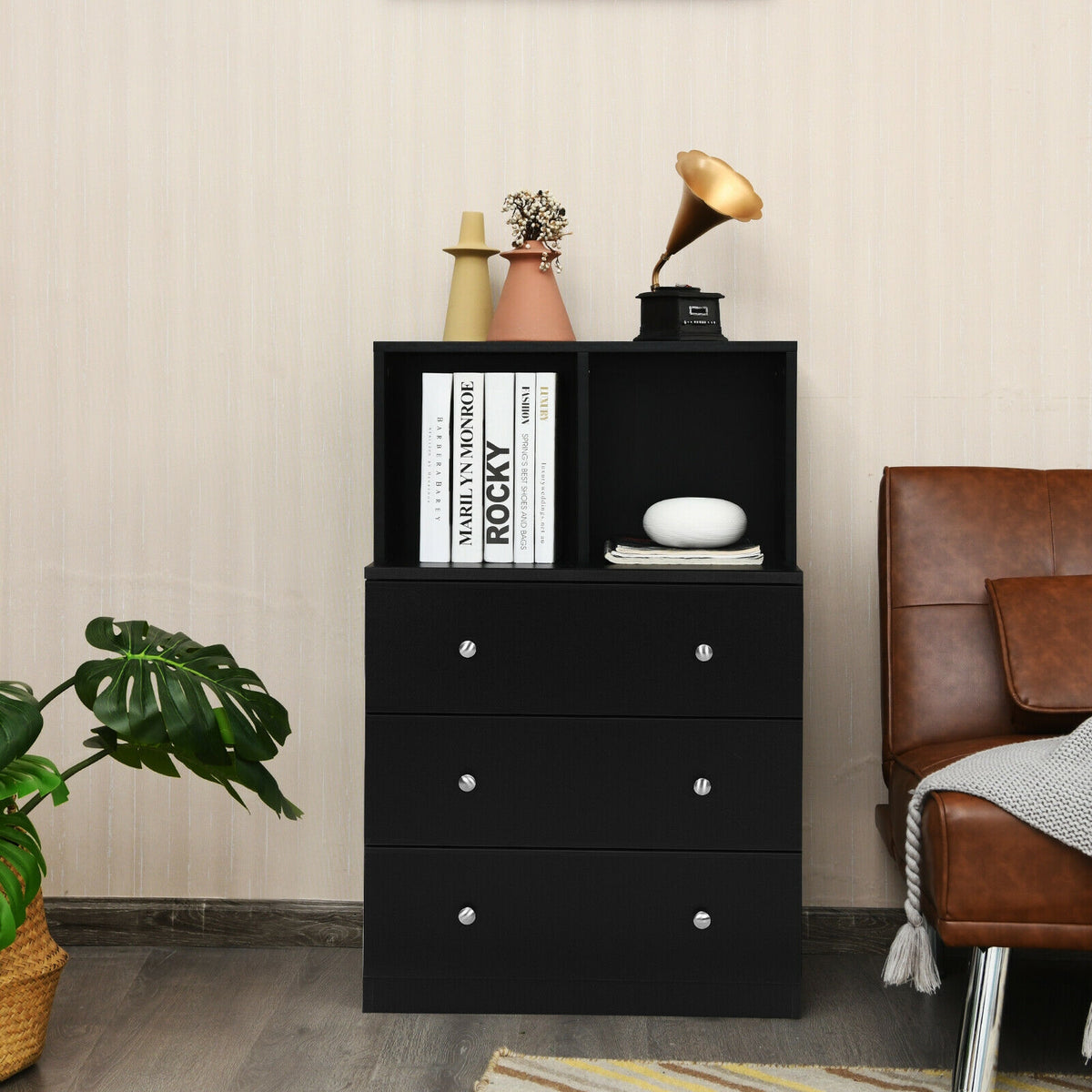 3 Drawer Dresser with Cubbies Storage Chest for Bedroom