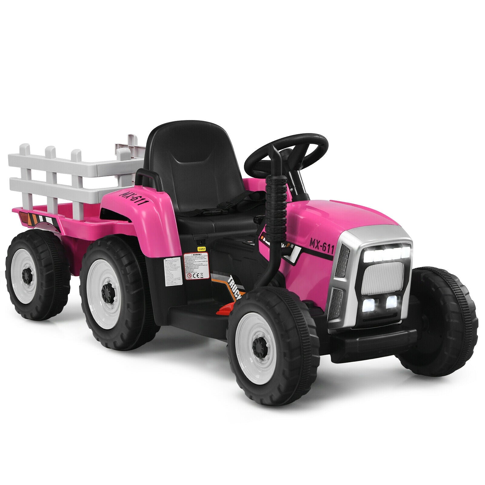 12V Ride on Tractor with 3-Gear-Shift Ground Loader for Kids 3+ Years Old-Red - Pink