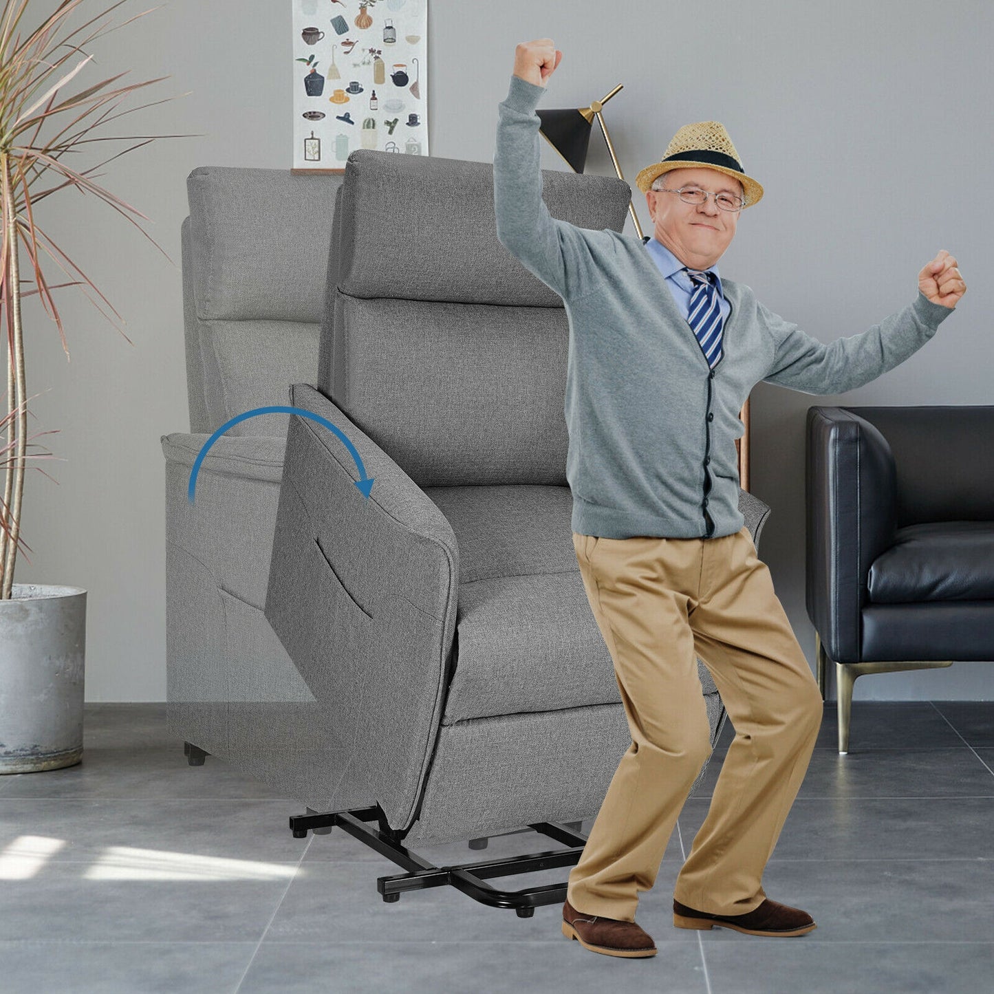 Power Lift Massage Recliner Chair for Elderly with Heavy Padded Cushion-Gray