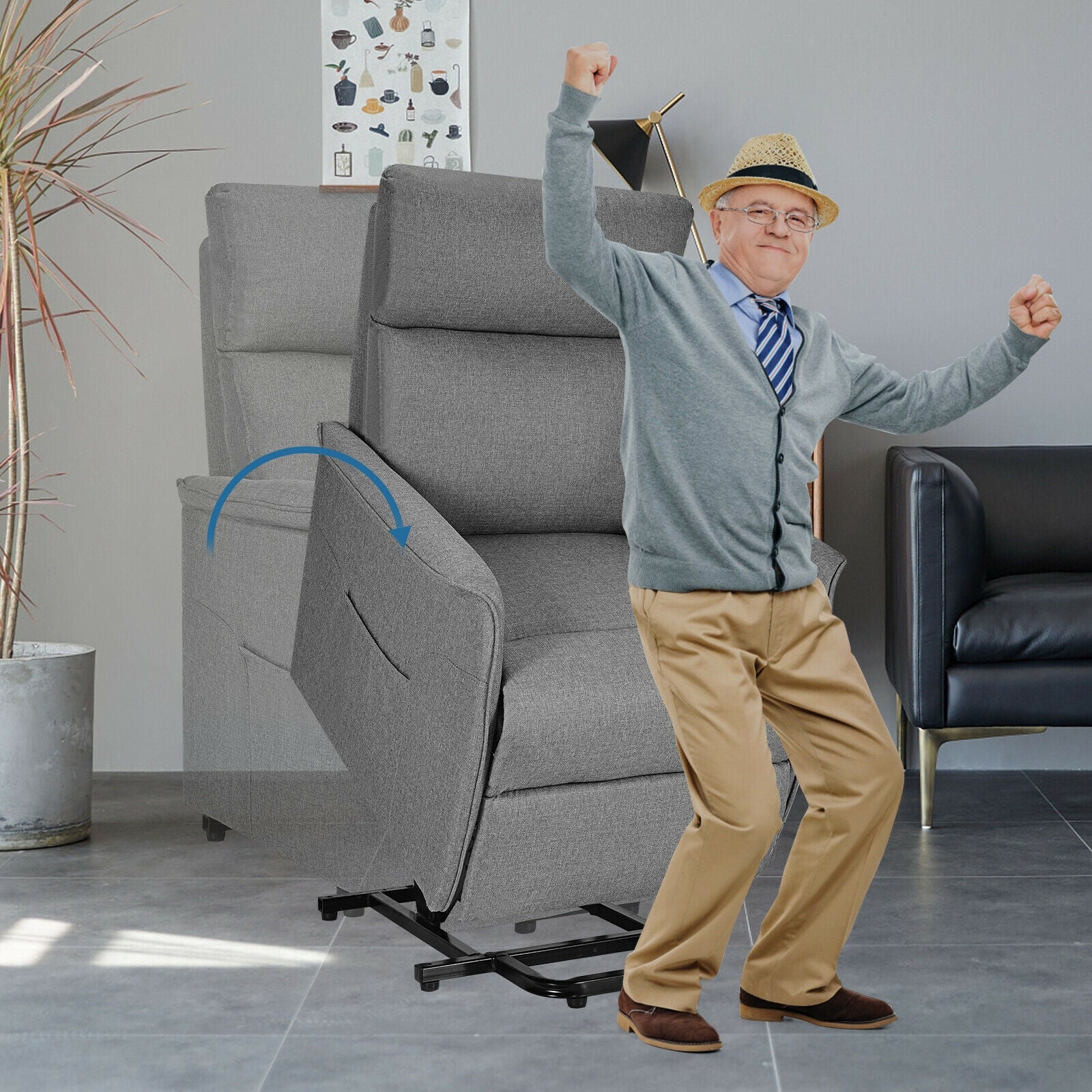 Power Lift Massage Recliner Chair for Elderly with Heavy Padded Cushion-Gray