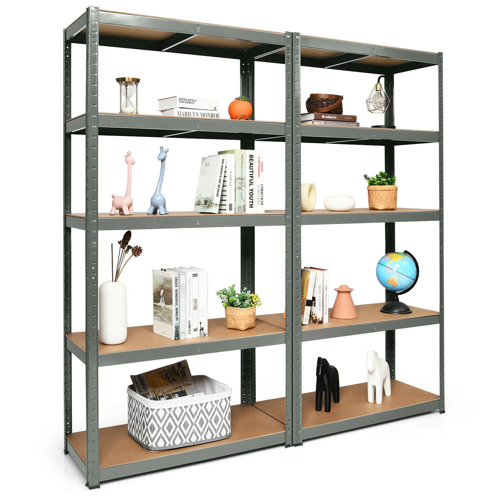 2 Pcs Storage Shelves Garage Shelving Units Tool Utility Shelves-Gray