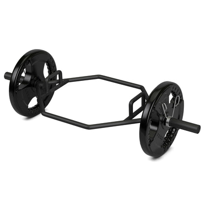 56 Inch Olympic Hexagon Deadlift Trap Bar with Folding Grips Powerlifting-Black - Black