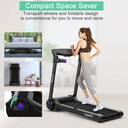 3HP Electric Folding Treadmill with Bluetooth Speaker-Silver - Purple