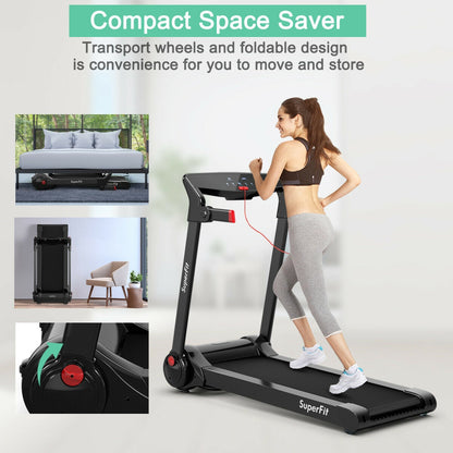 3HP Electric Folding Treadmill with Bluetooth Speaker-Silver - Red