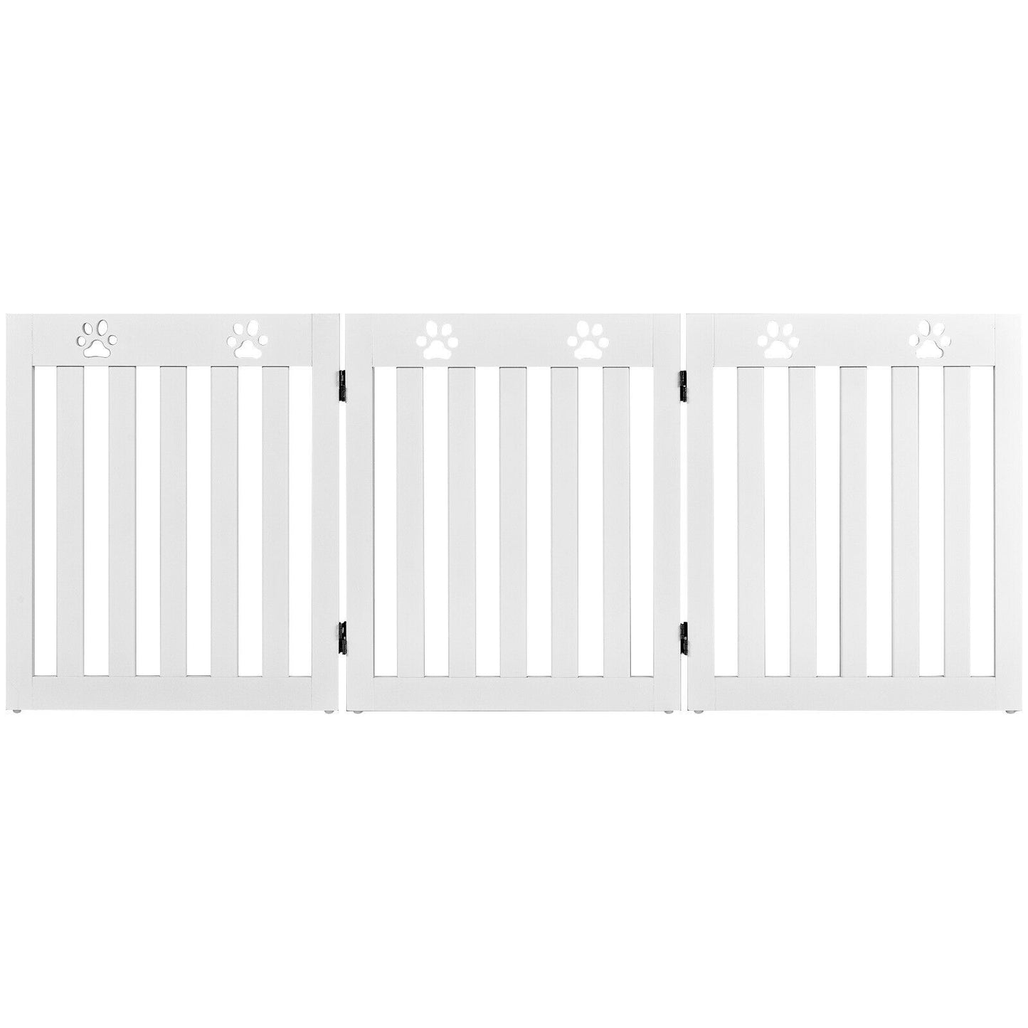 24 Inch Folding Wooden Freestanding Dog Gate with 360¬∞ Flexible Hinge for Pet-White