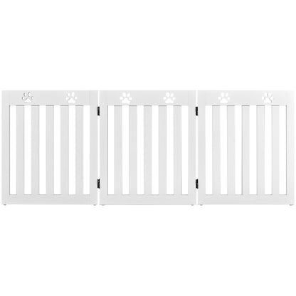 24 Inch Folding Wooden Freestanding Dog Gate with 360¬∞ Flexible Hinge for Pet-White