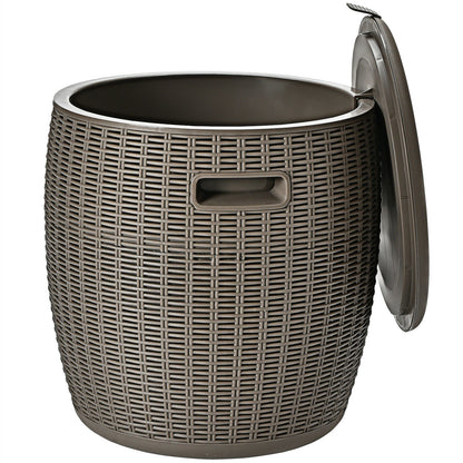 9.5 Gallon 4-in-1 Patio Rattan Cool Bar Cocktail Table Side Table-Black - Brown