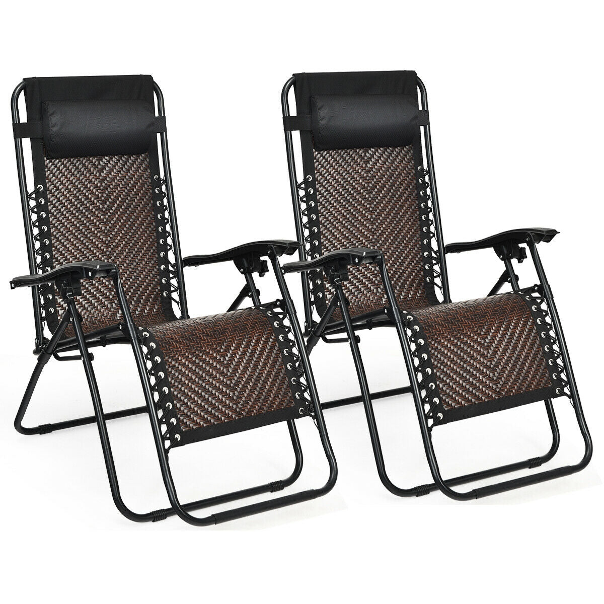 2 Pieces Folding Patio Rattan Zero Gravity Lounge Chair-Brown - Light Brown
