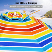 7.2 Feet Portable Outdoor Beach Umbrella with Sand Anchor and Tilt Mechanism-Multicolor