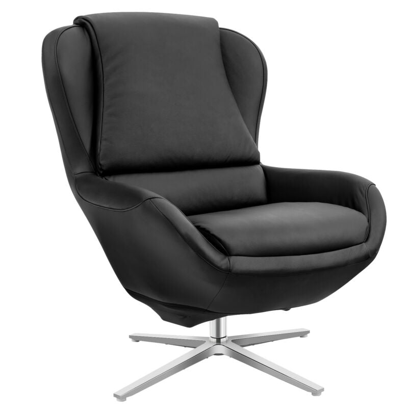 360¬∞ ¬†Swivel Leather Lounge Chair with Ottoman and Aluminum Alloy Base-Black