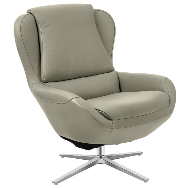 360¬∞ ¬†Swivel Leather Lounge Chair with Ottoman and Aluminum Alloy Base-Gray