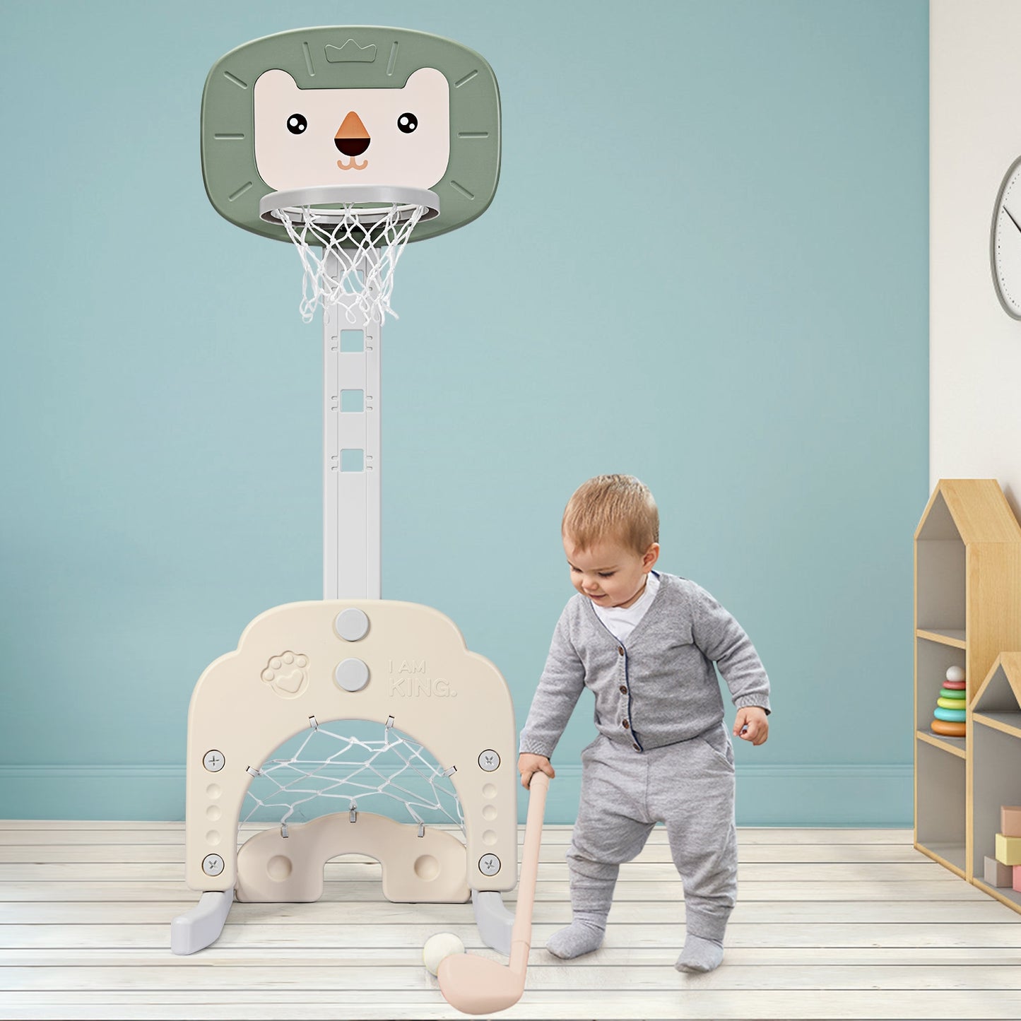 3-in-1 Adjustable Kids Basketball Hoop Sports Set
