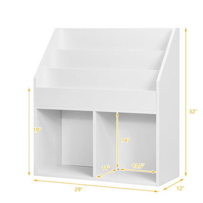 Kids Wooden Bookshelf Bookcase Children Toy Storage Cabinet Organizer-White