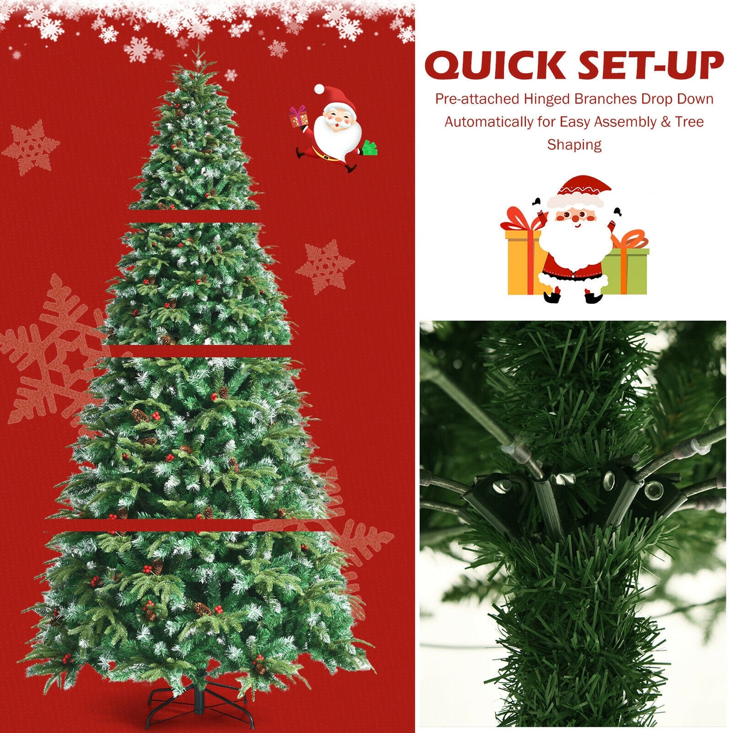 Pre-Lit Snowy Christmas Hinged Tree with Multi-Color Lights-9'