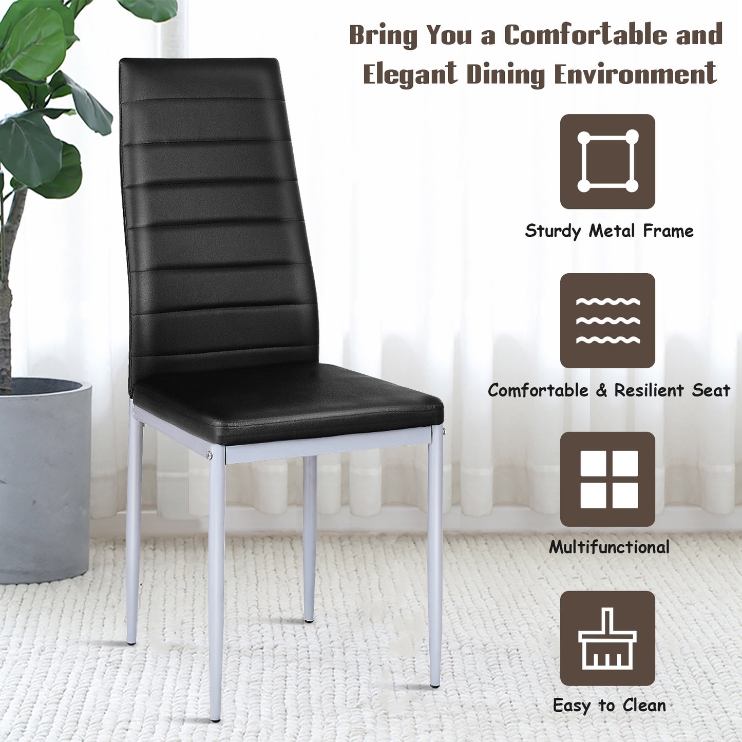 4 pcs PVC Leather Dining Side Chairs Elegant Design