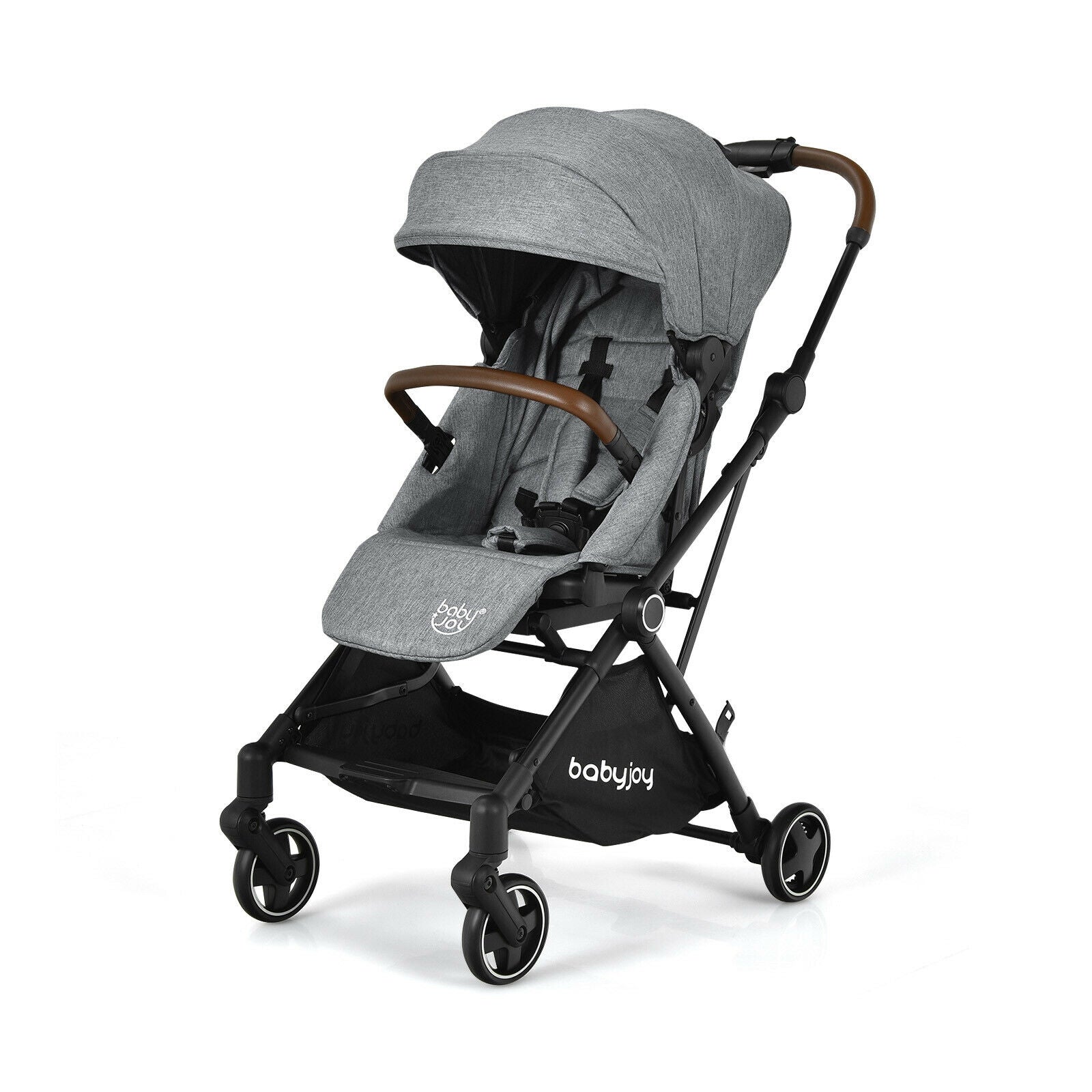 2-in-1 Convertible Aluminum Baby Stroller with Adjustable Canopy-Blue - Gray