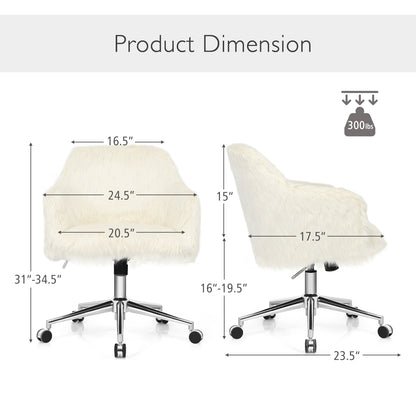 Modern Fluffy Faux Fur Vanity Office Chair for Teens Girls-Beige