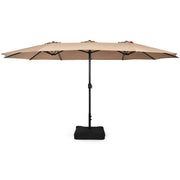 15 Feet Double-Sided Twin Patio Umbrella with Crank and Base-Brown