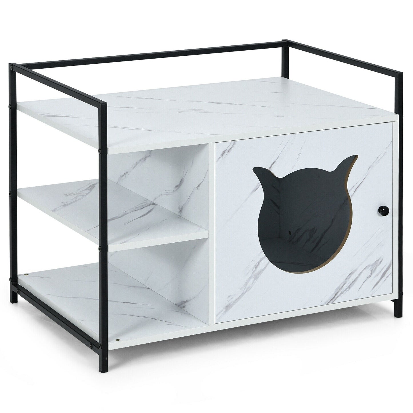 Enclosure Hidden Litter Furniture Cabinet with 2-Tier Storage Shelf-Gray - White