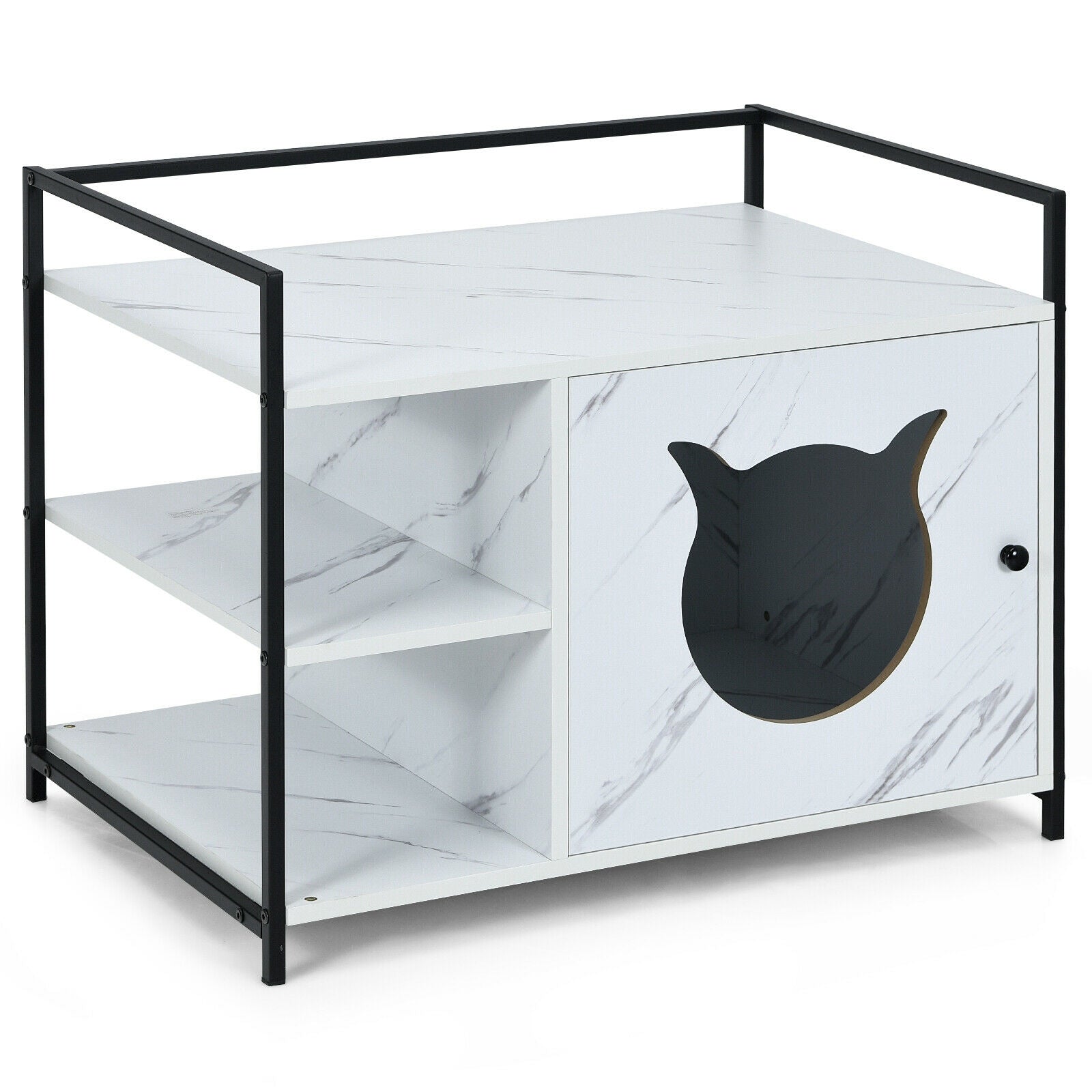 Enclosure Hidden Litter Furniture Cabinet with 2-Tier Storage Shelf-Gray - White