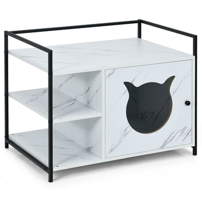 Enclosure Hidden Litter Furniture Cabinet with 2-Tier Storage Shelf-Gray - White