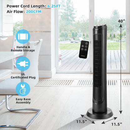 40 Inch Tower Fan with Remote 75Àö Oscillating Fan with 3 Wind Modes and 4 Wind Speeds-Black