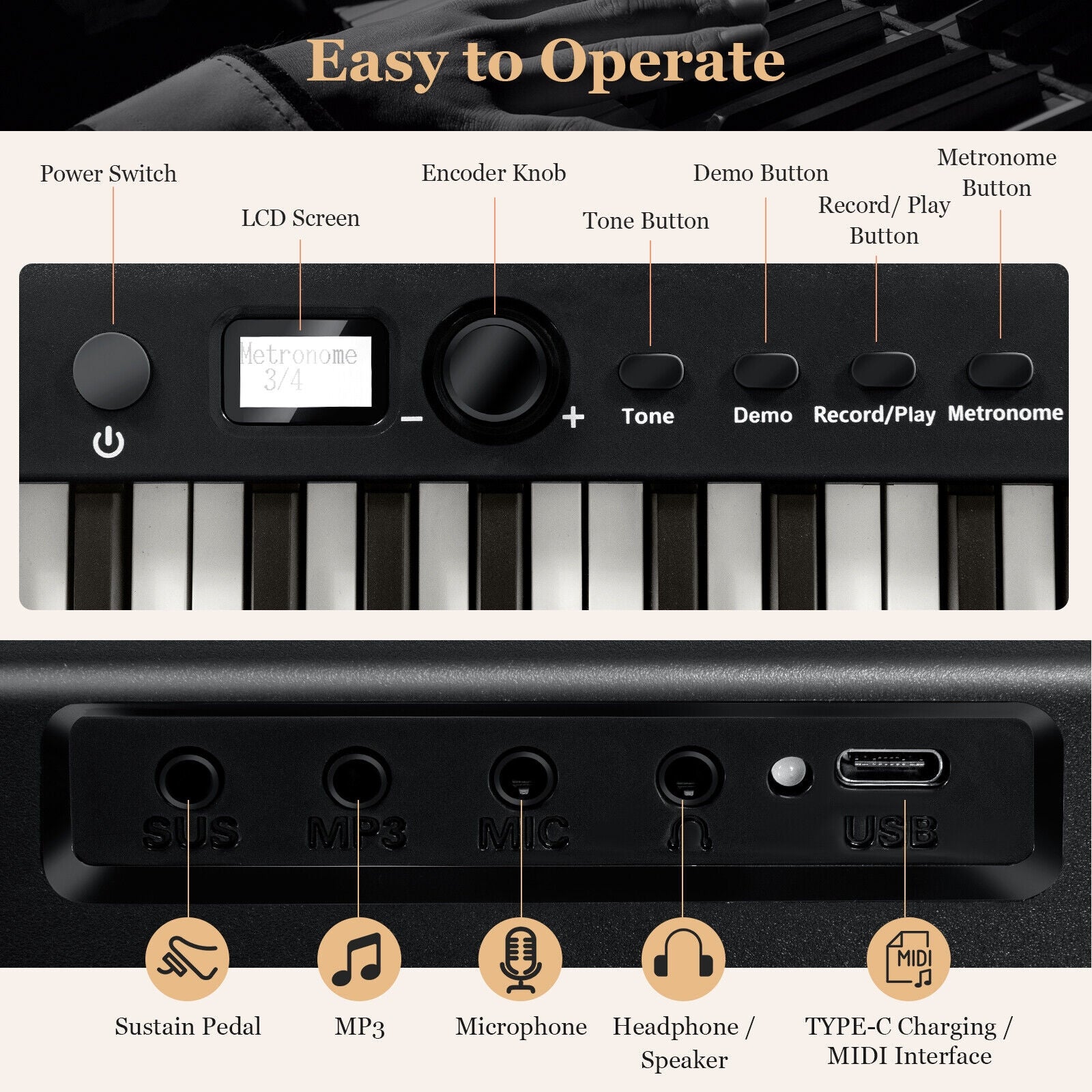 88-Key Folding Electric Lighted Piano Full-Size Portable Keyboard MIDI-Black