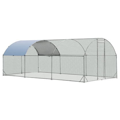 6.2 Feet/12.5 Feet/19 Feet Large Metal Chicken Coop Outdoor Galvanized Dome Cage with Cover-S - L