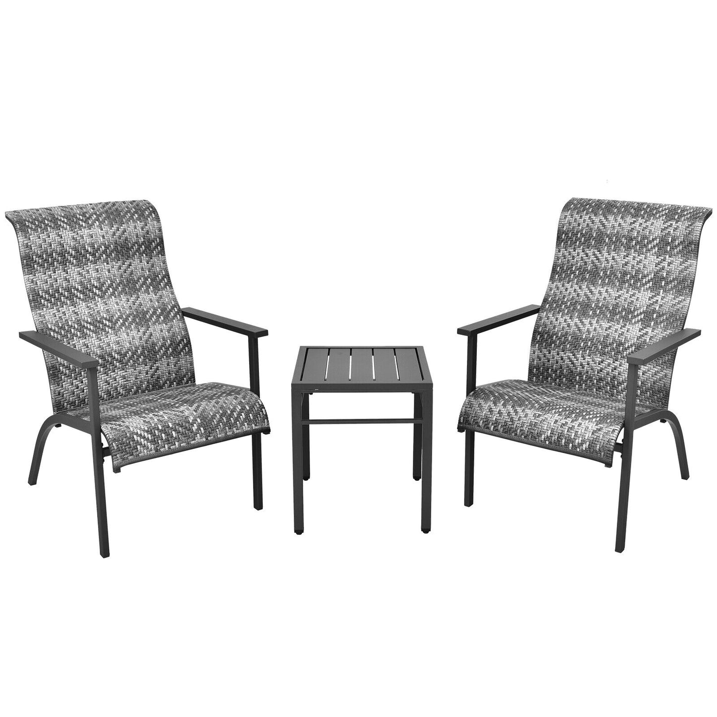 3 Pieces Patio Rattan Bistro Set with High Backrest and Armrest-Gray - Gray