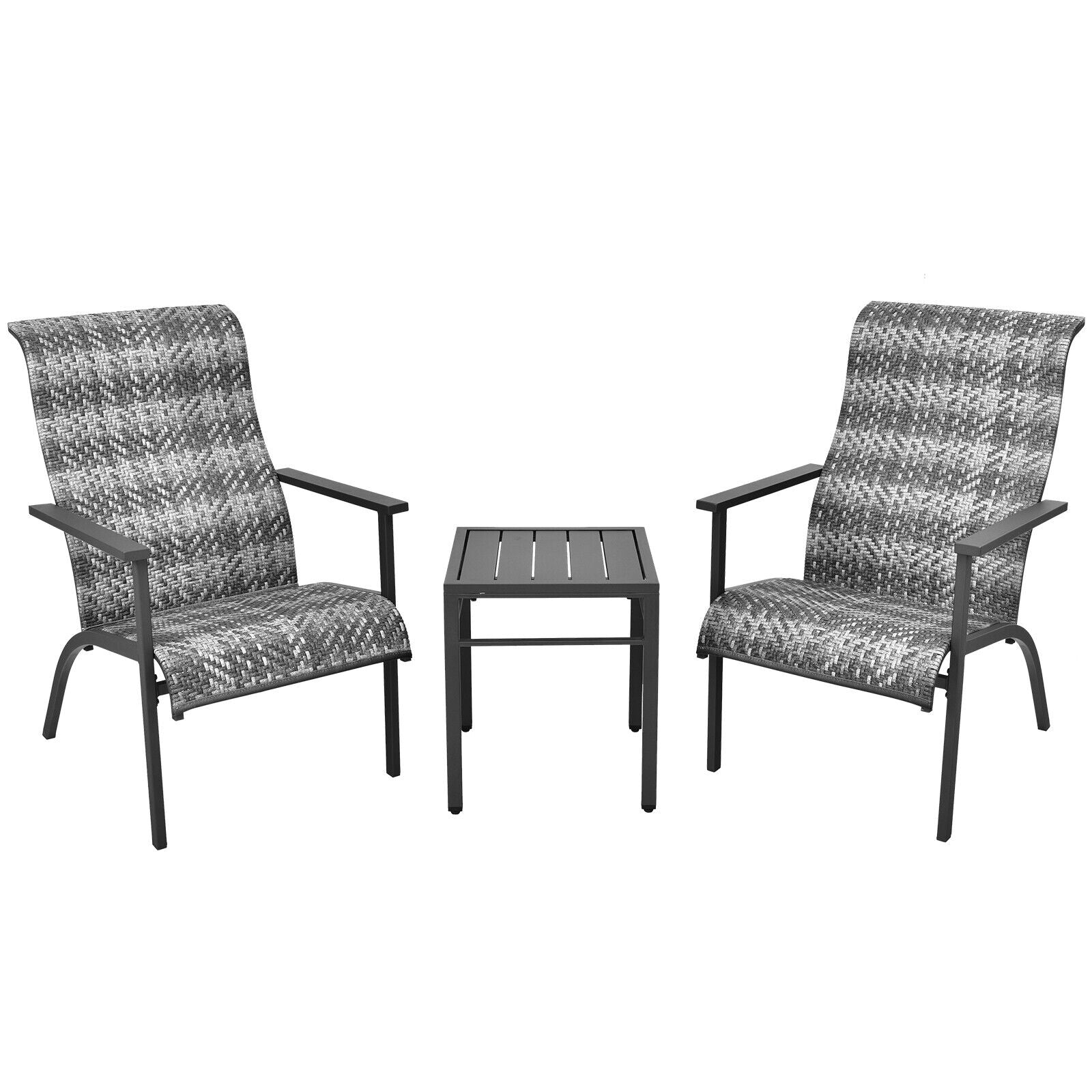 3 Pieces Patio Rattan Bistro Set with High Backrest and Armrest-Gray - Gray
