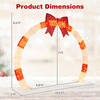 10.4 Feet Christmas Archway with Large Bow and LED Lights