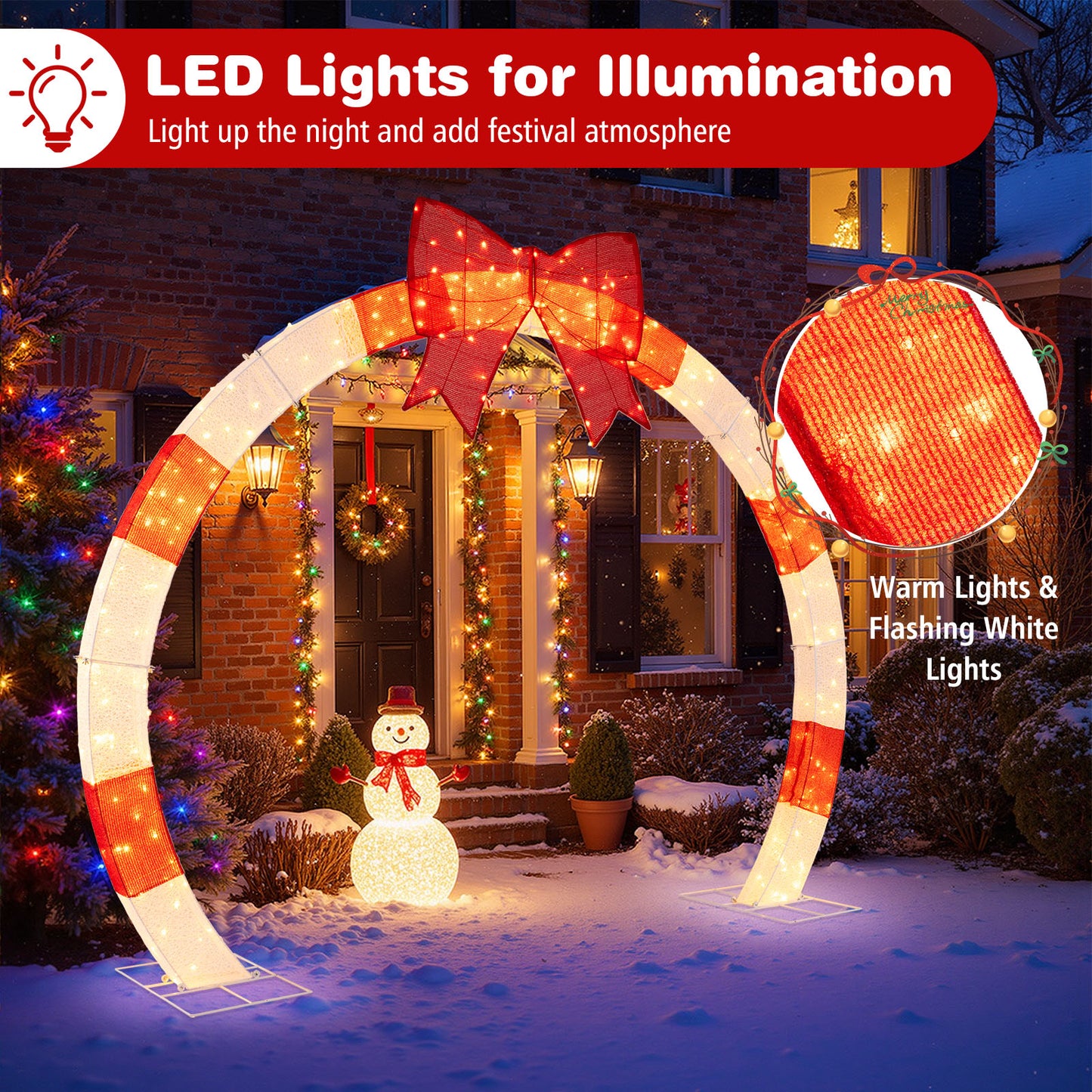 10.4 Feet Christmas Archway with Large Bow and LED Lights