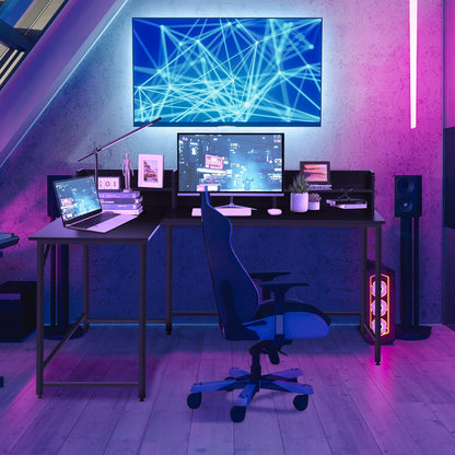 5.5 Inch L-shaped Computer Desk with Bookshelf-Black