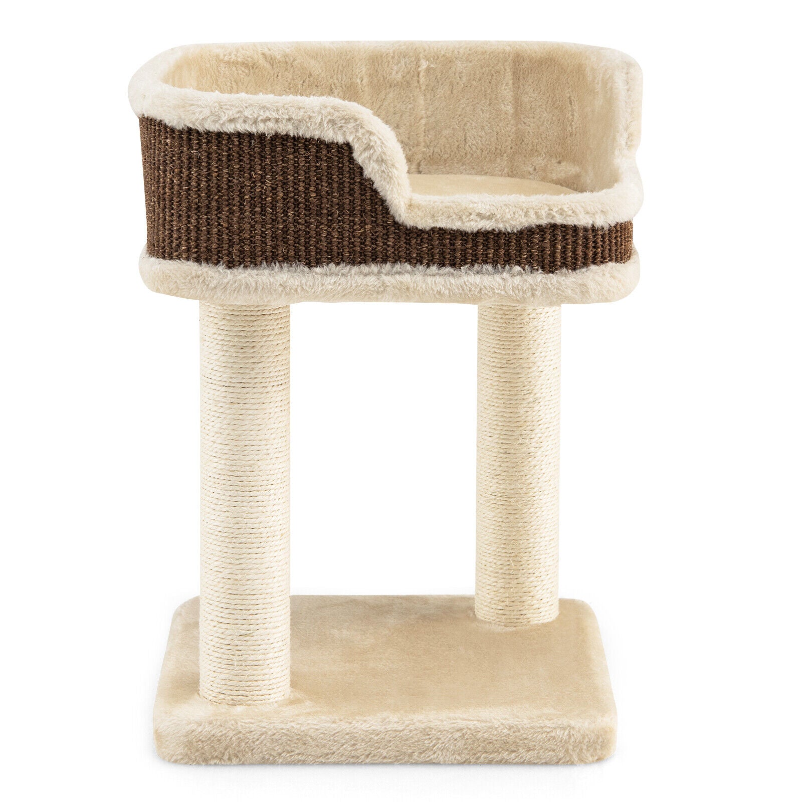 Multi-Level Cat Climbing Tree with Scratching Posts and Large Plush Perch-Beige - Beige