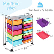 15-Drawer Utility Rolling Organizer Cart with Multi-Use Storage-Multicolor