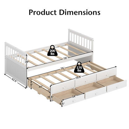 Twin Captain’s Bed with Trundle and 3 Storage Drawers