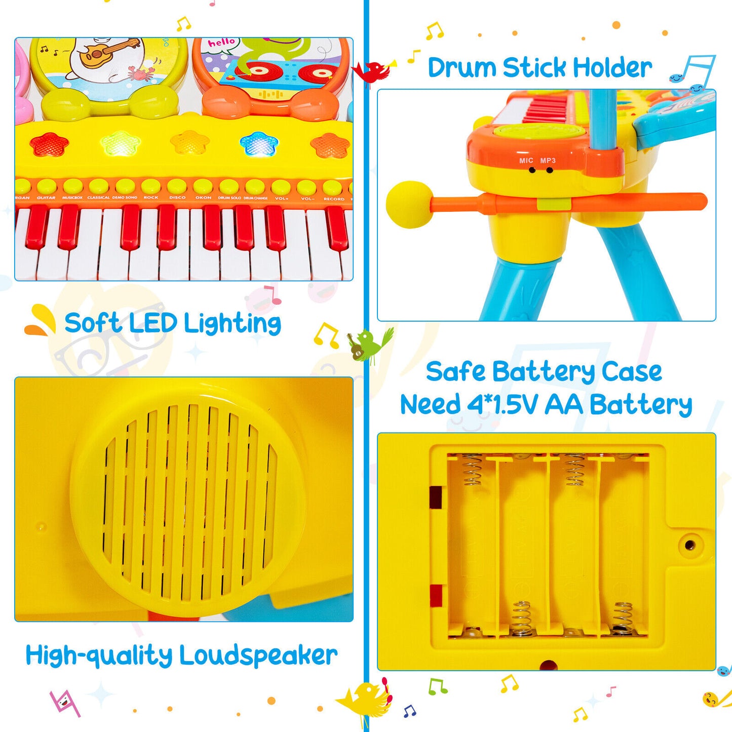 24-Key Piano Keyboard DJ Drum Combination with Microphone and MP3