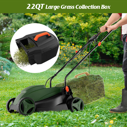 10 AMP 13 Inch Electric Corded Lawn Mower with Collection Box