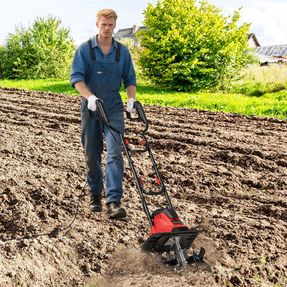 10 Amp Powerful Corded Electric Tiller Cultivator with Safety Lock-Red